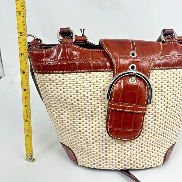 NWT MC Marc Chantal Shoulder Bag Brown Leather Trim Woven Straw Nickel Hardware - Picture 8 of 16